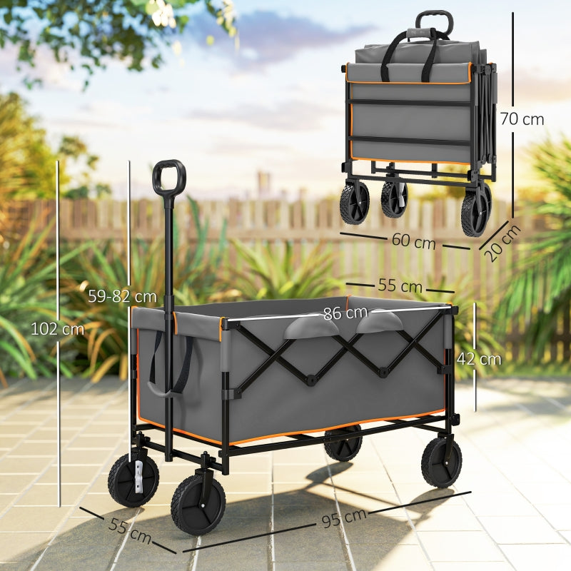 Folding Wagon 160L 100kg Heavy Duty with Tailgate, Grey and Orange