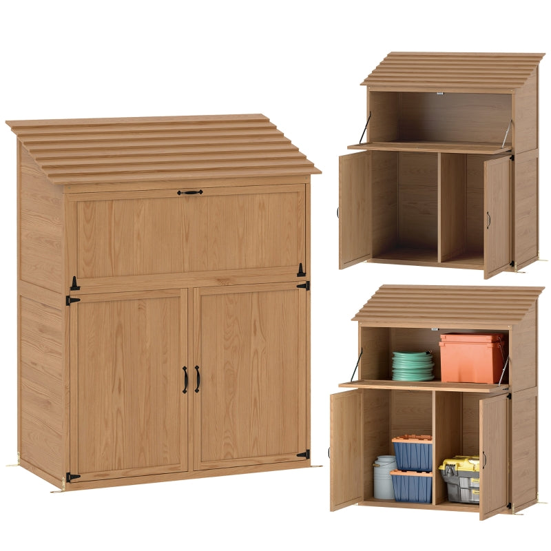 Garden Cabinet, Tool Shed with Folding Shelf & Double Doors, Natural Wood