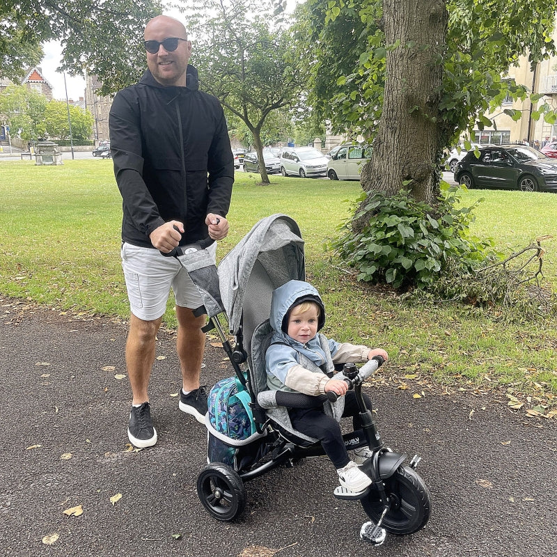 6-in-1 Tricycle with Push Bar, Removable Sun Canopy, 5-Point Safety Harness, Grey