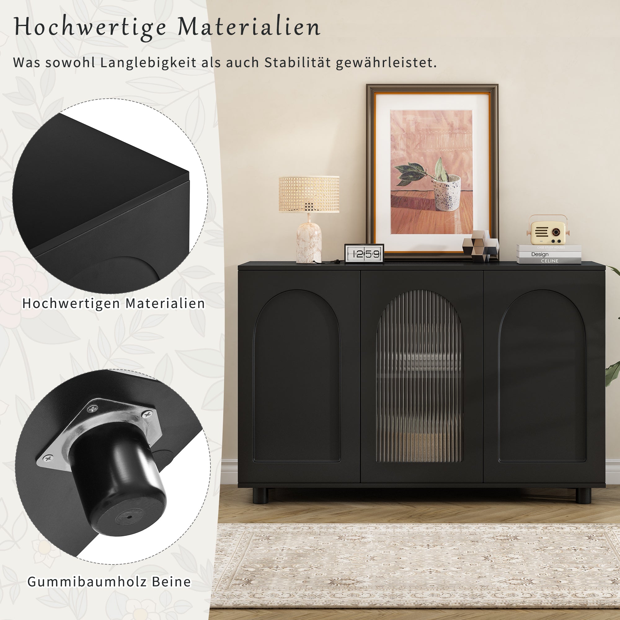 Sideboard U-Shaped Glass Door Rebounder Design - Black