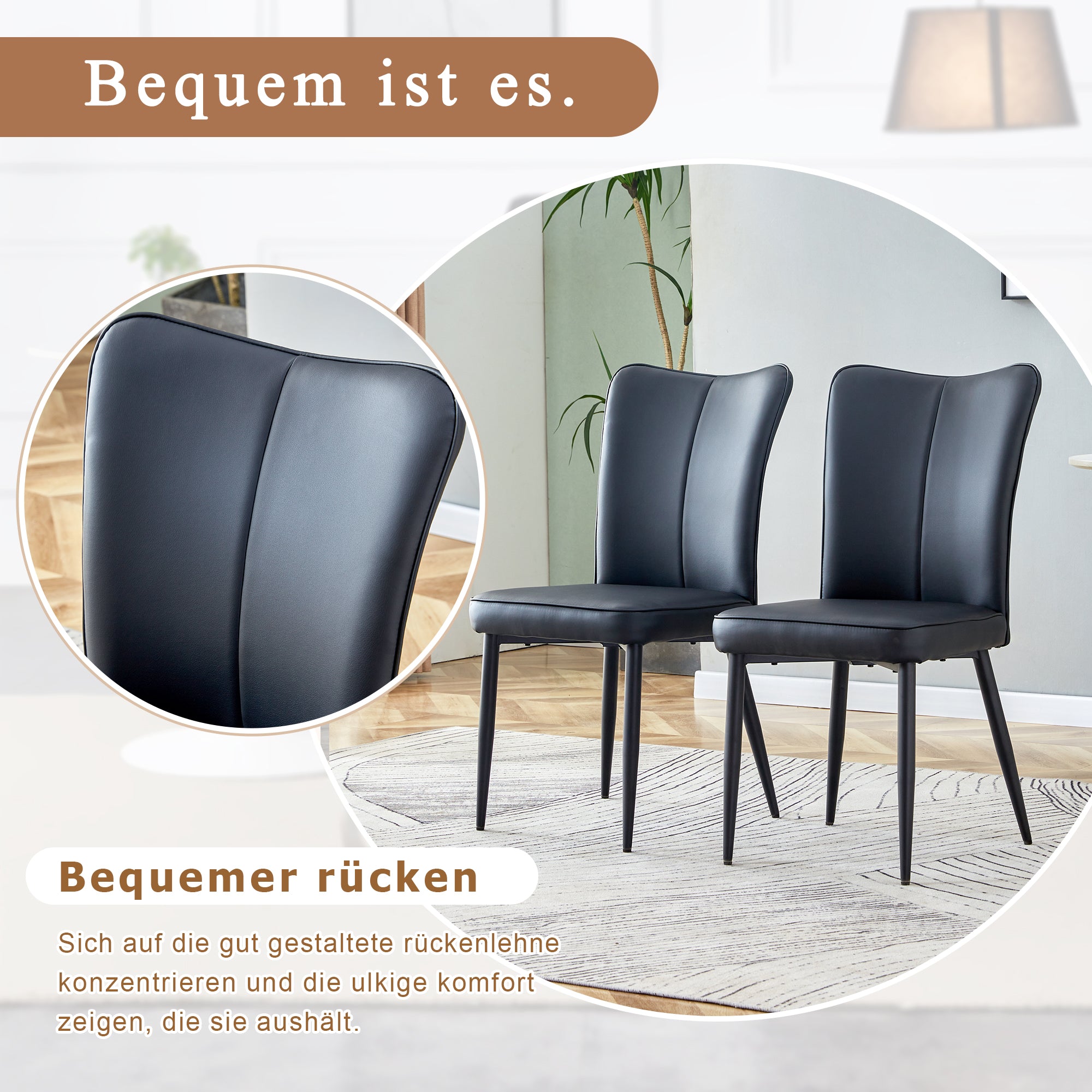 2 Dining Chairs, Modern Design 89cm High Set, Black PU