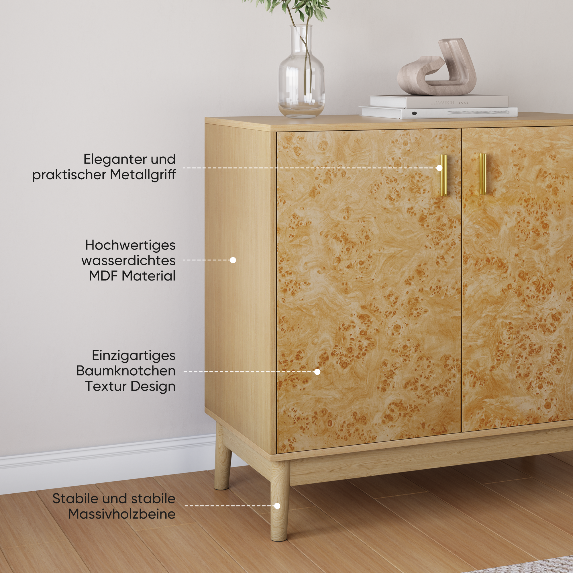 Wooden Cabinets with Adjustable Shelves, Solid Wood