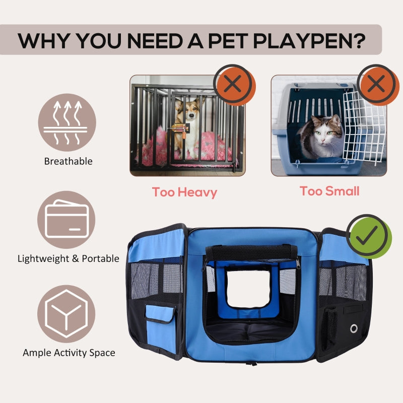 Portable Cat Dog Playpen, Pet Puppy Rabbit Guinea Pig Pen Run, Blue