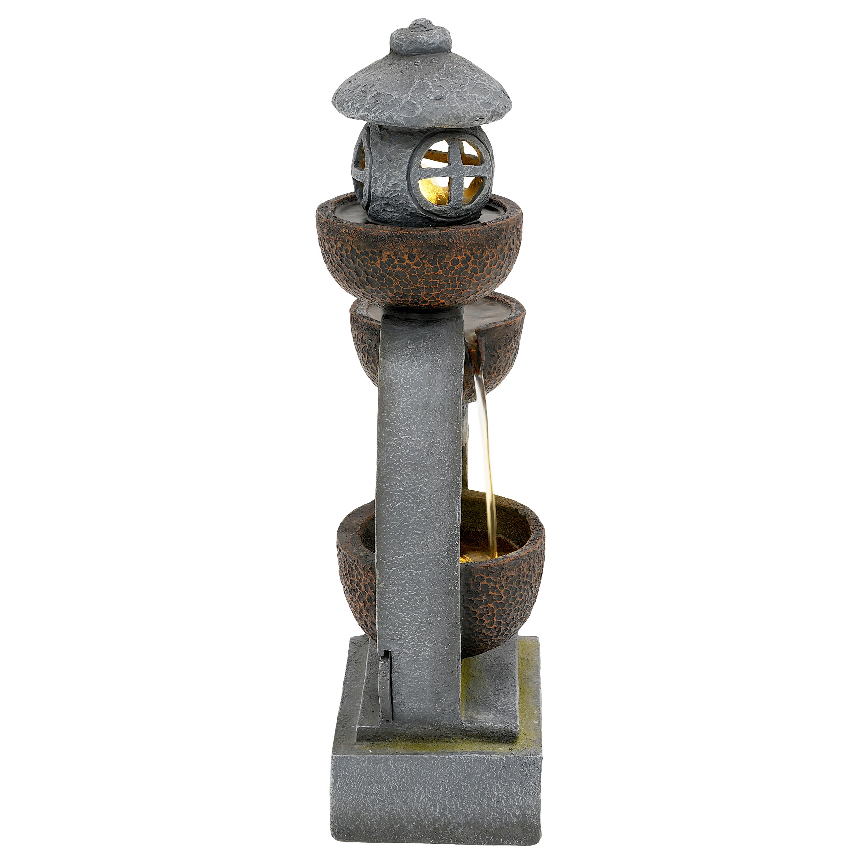 Japanese Garden Zen LED Outdoor Fountain, 95 cm with Tranquil Water Feature, Stone Grey