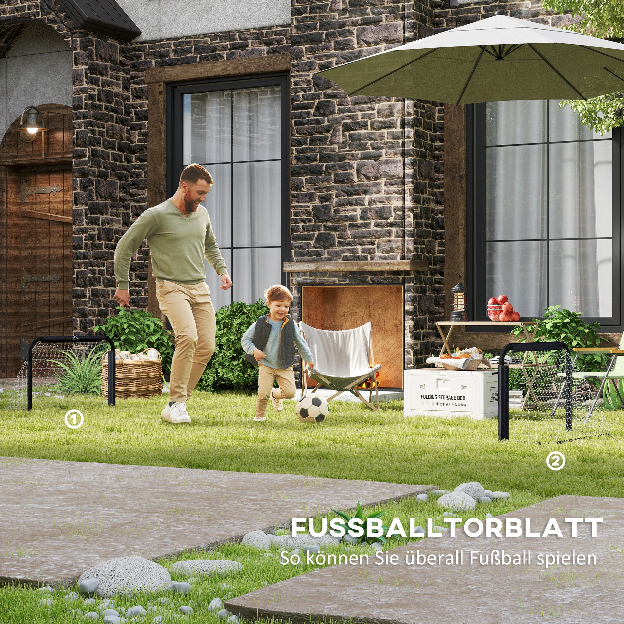 Football Goal Set of 2, Foldable with Metal Frame, Black