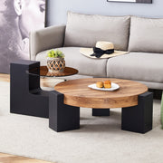 Round Coffee Table Two-Tier Detachable Transparent Brown Glass Top Black MDF Legs