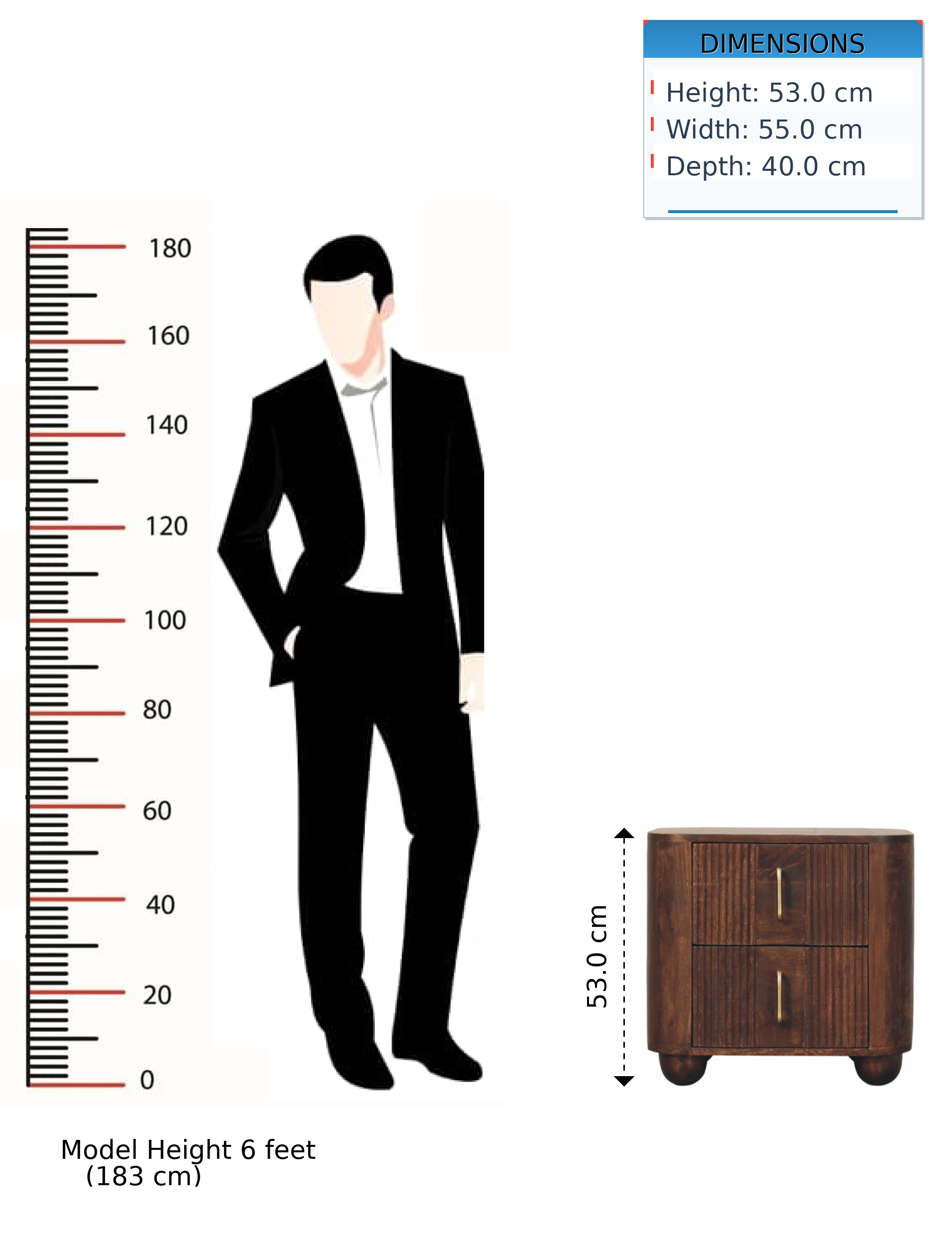 Solid Wood Marlowe Fluted Nightstand, 2 Drawers, Dark Brown