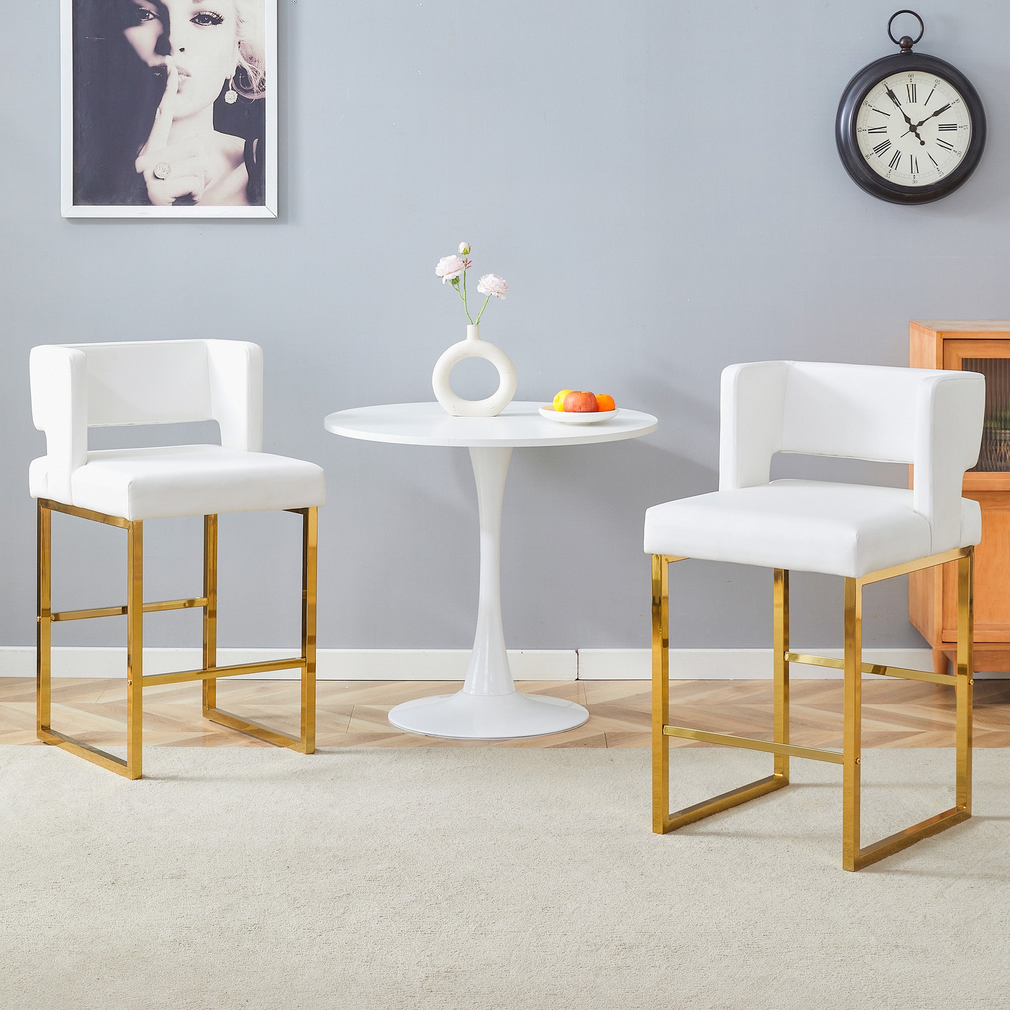 Bar Stools, Nordic Style Modern Square Design Gold Metal Legs, Multi-Color