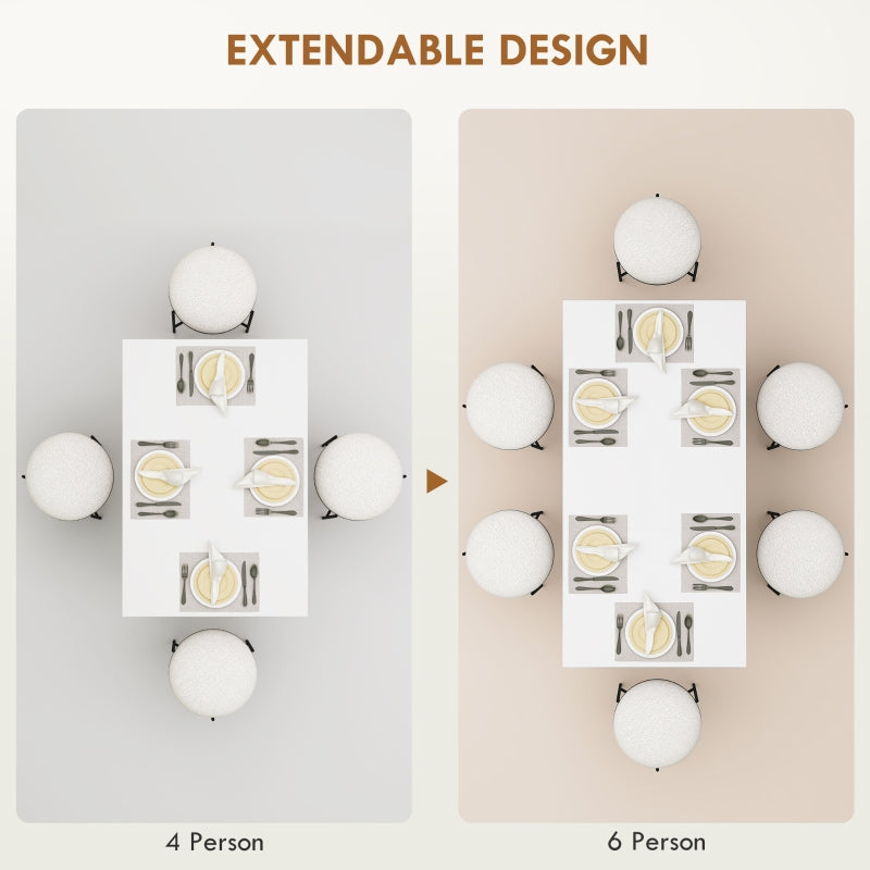 Extendable Dining Table, 120-160 x 70cm Rectangular, Seats 4-6 People, High Gloss White