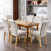 Velvet Dining Chairs Set of 6 with Oak Legs and Chrome Knockers, Beige