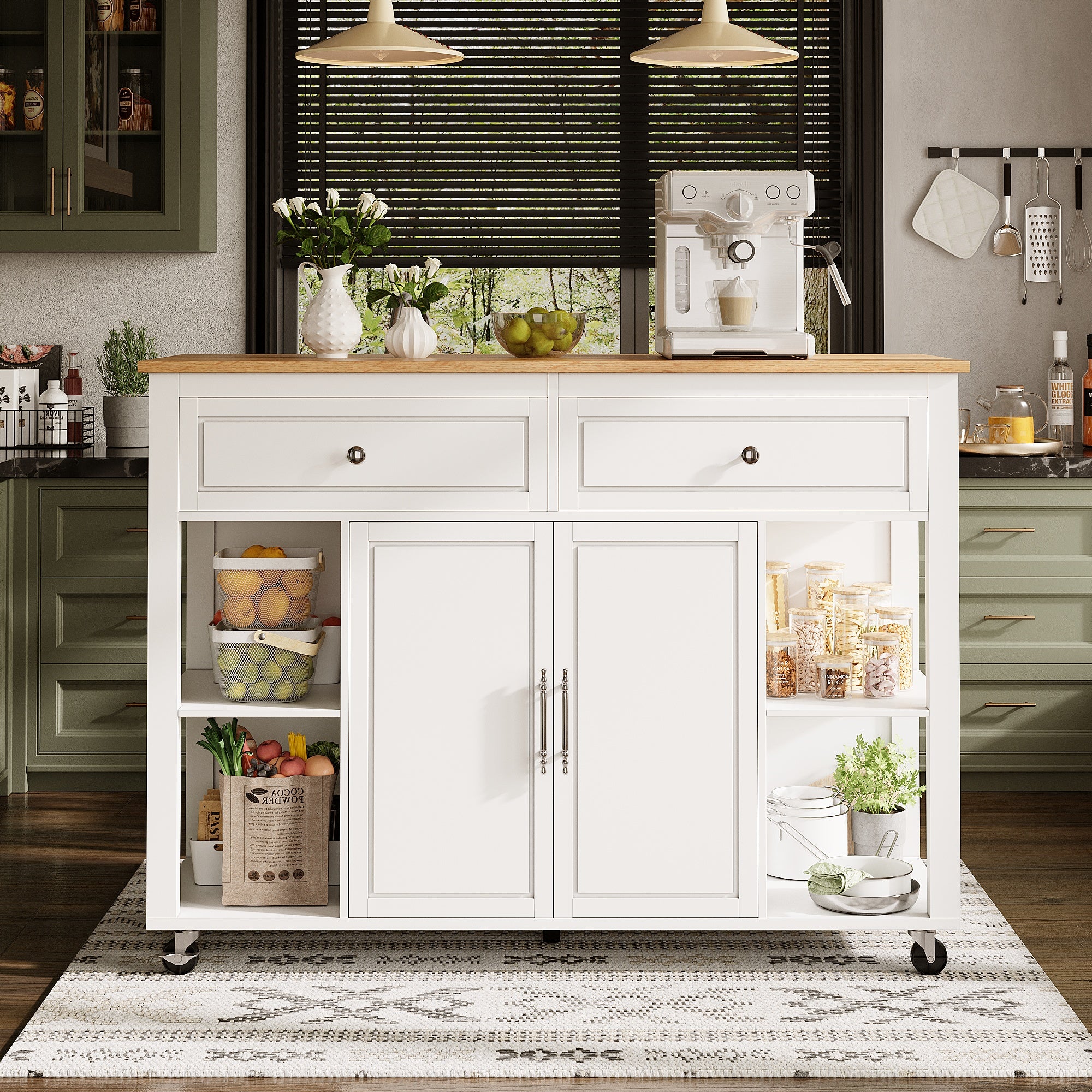 Kitchen Island Mobile Serving Trolley Storage 2 Drawers - Wood Grain