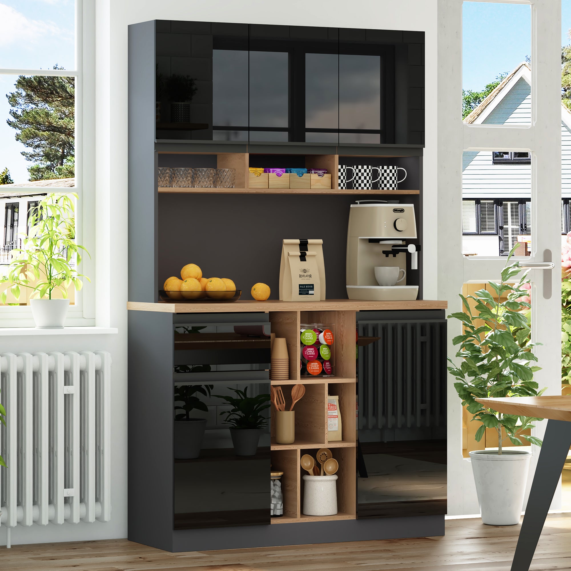 Modern Buffet Sideboard 105x185cm Adjustable Shelves Drawers - Grey/Black