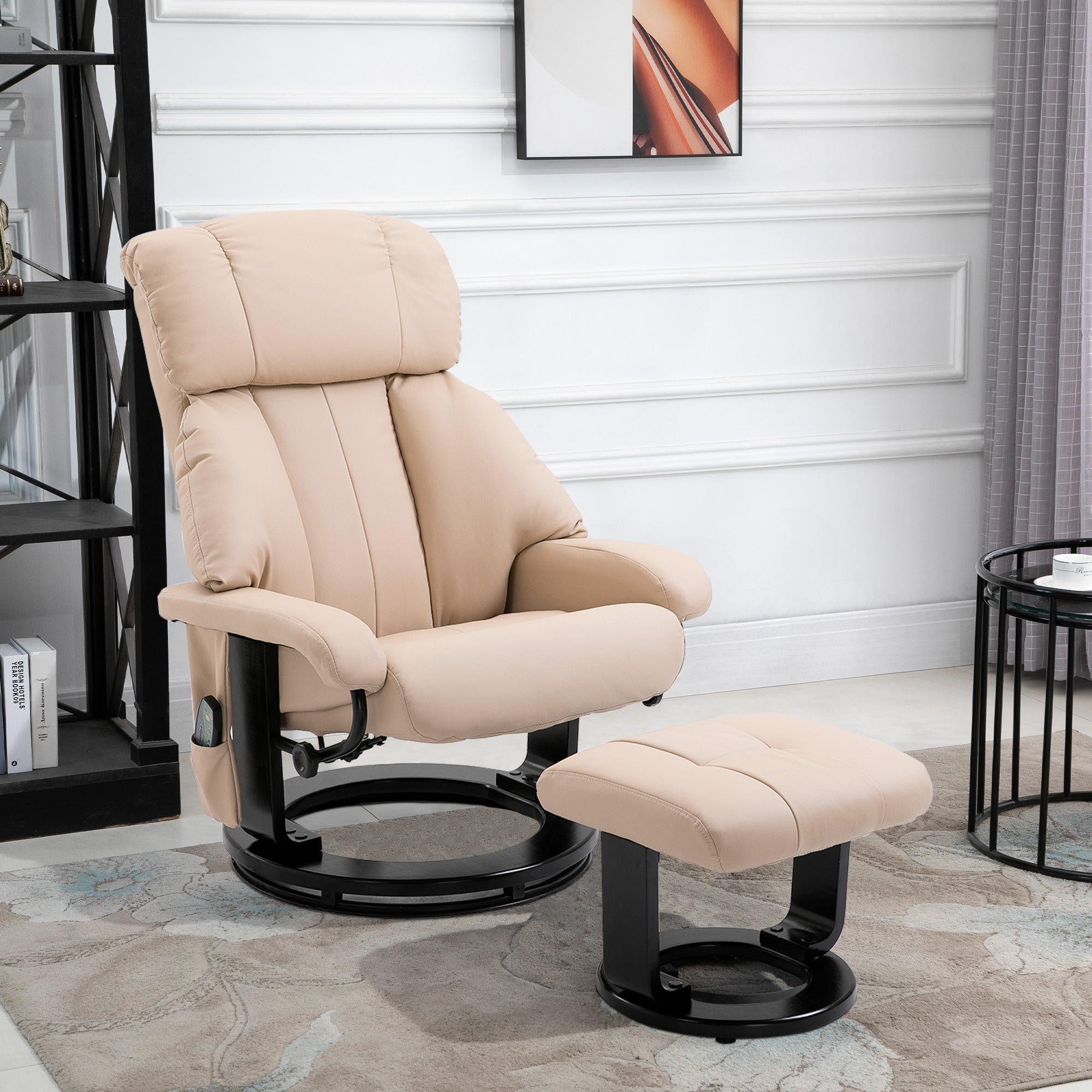 Recliner Chair, Ergonomic Massage with Stool, Beige