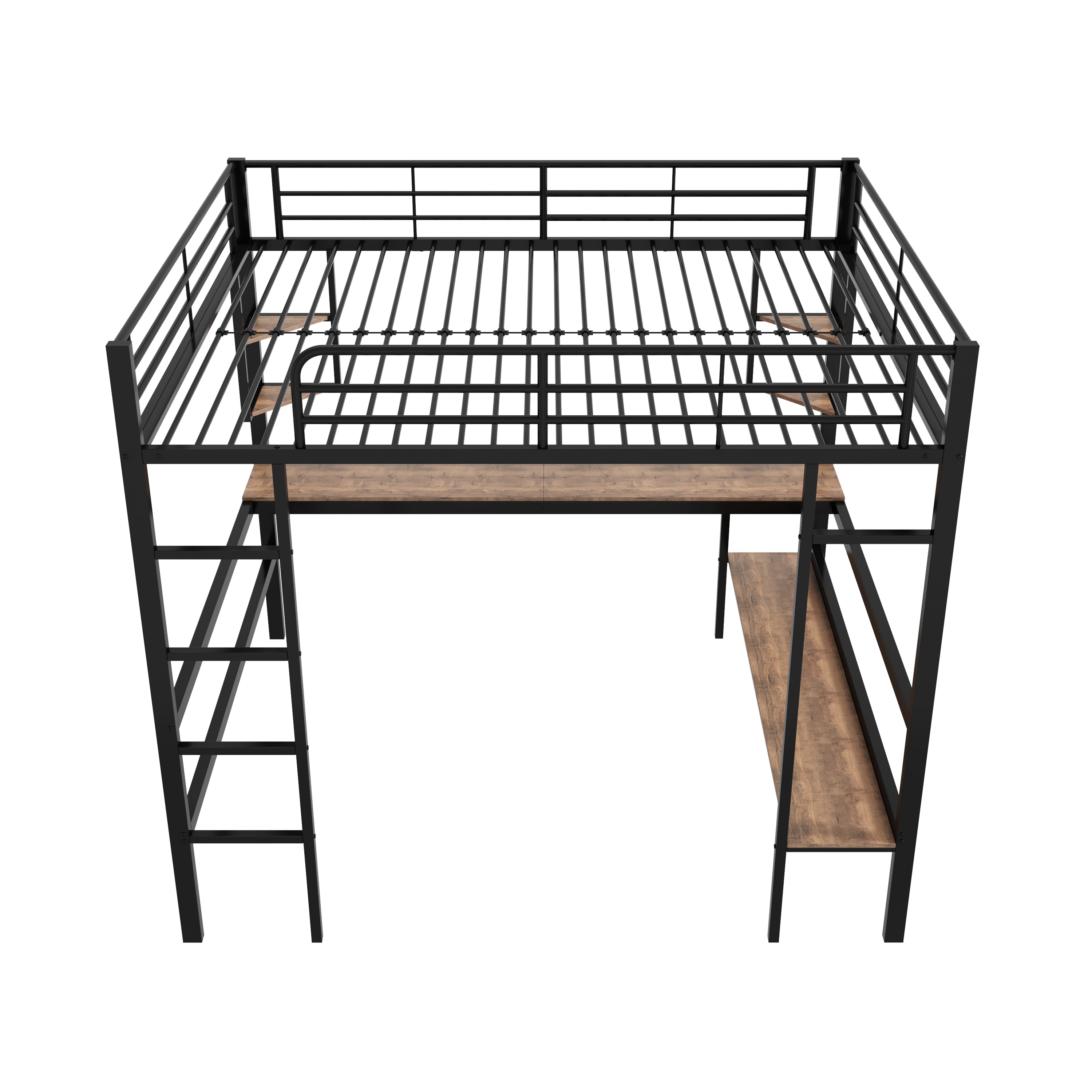 Loft Bed 140x200cm Metal Frame with Desk Shelves & Bookcase - Black
