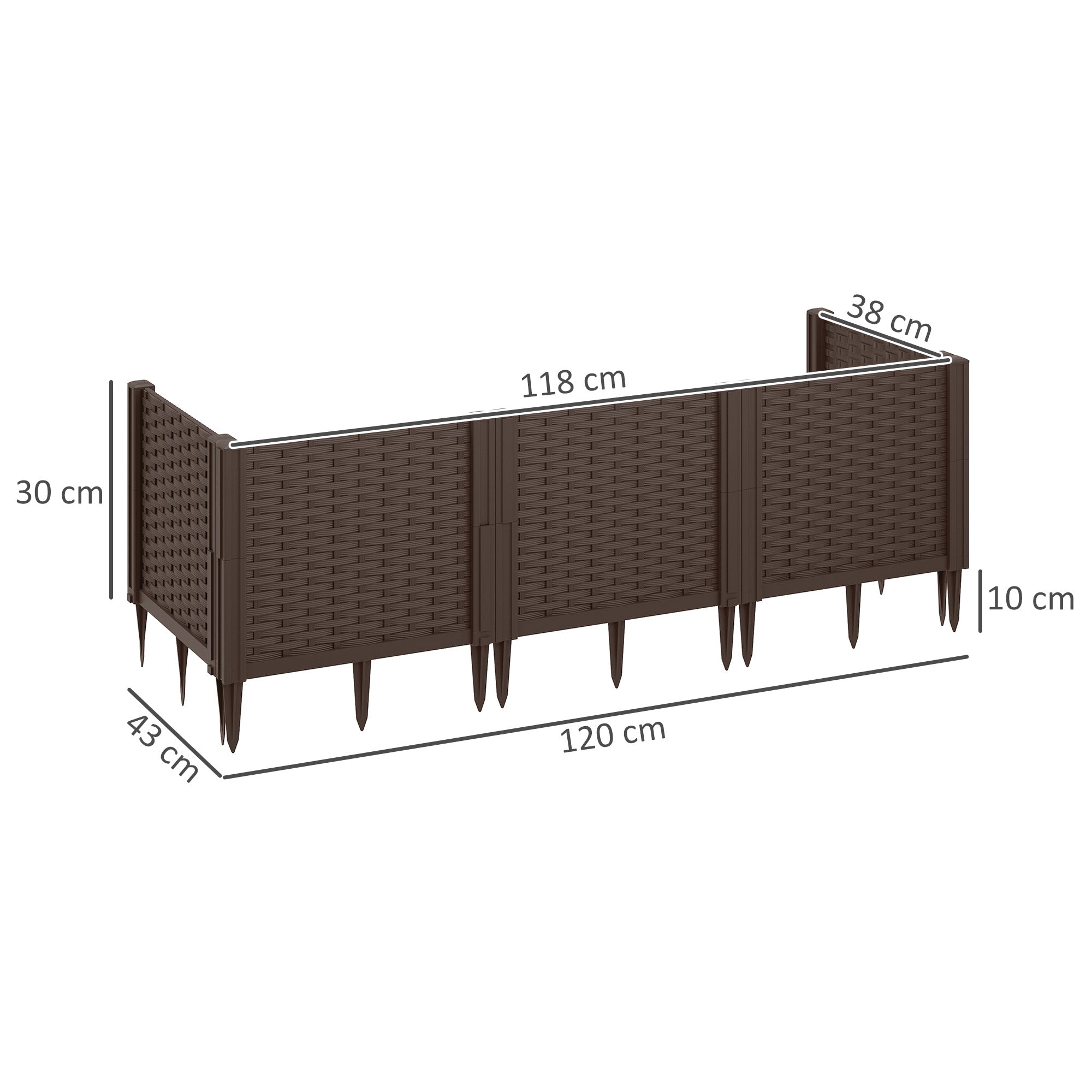 Plastic Raised Garden Bed, Modular Planter Box Kit Garden Fence Edging Border, Brown