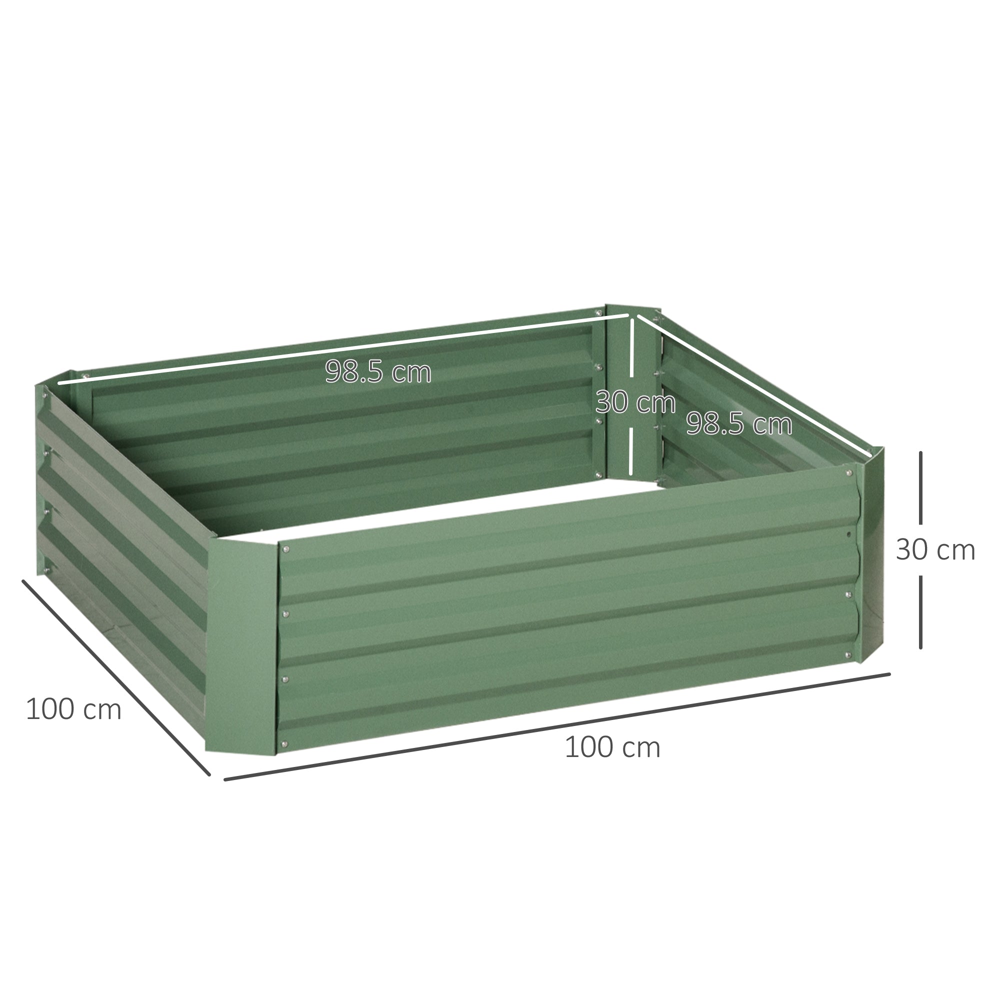 Garden Bed Planter 100x100x30cm for Vegetables & Flowers, Galvanized Steel Green