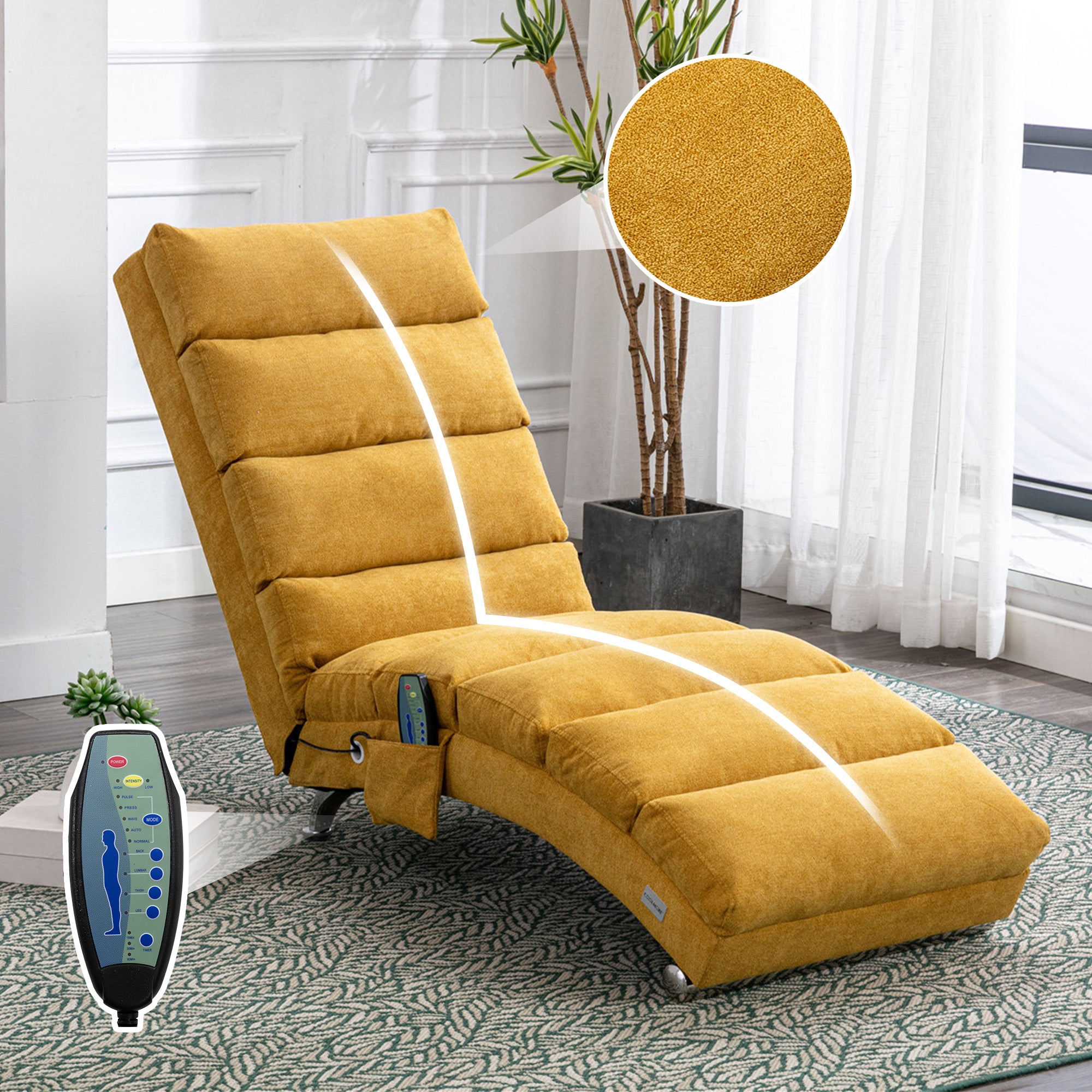 Relaxation Lounger, Fixed Reclining Sofa, Full Body Support, Vibration Function, Side Pockets