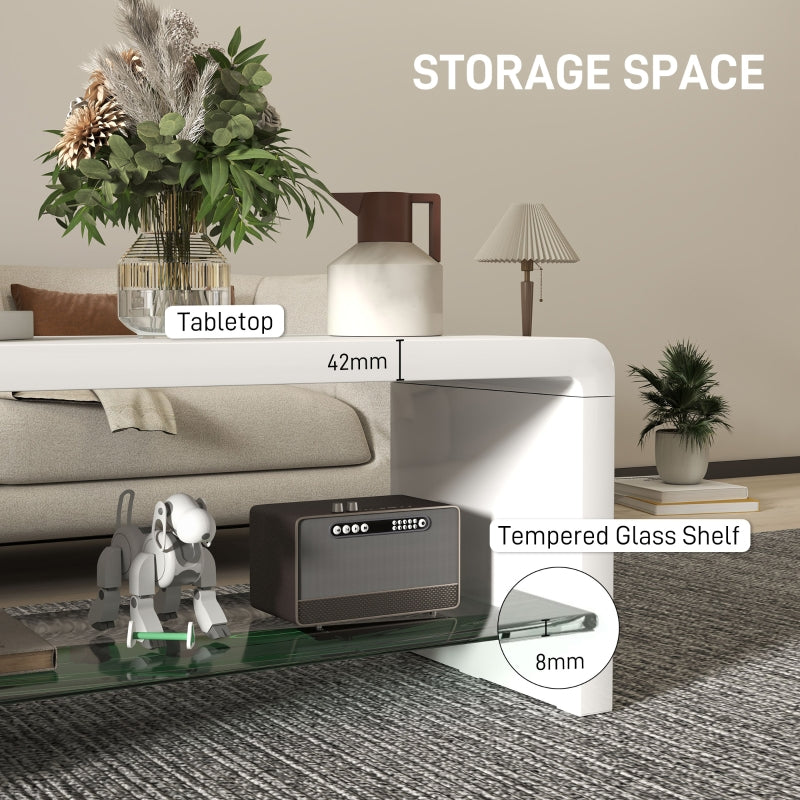 Curved Two-Tier Coffee Table, High Gloss White