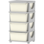 Storage Boxes 4 Large Drawers Rounded Edges 37x37x76cm - Plastic Cream White