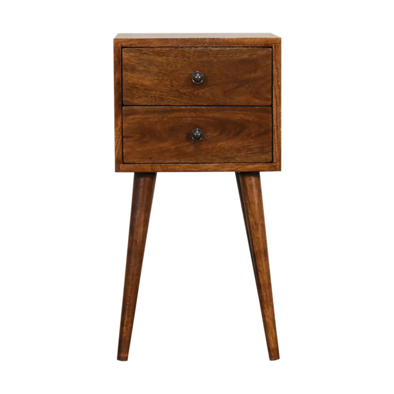 Solid Wood Mini Chestnut Bedside, 2 Drawers, Dark Brown
