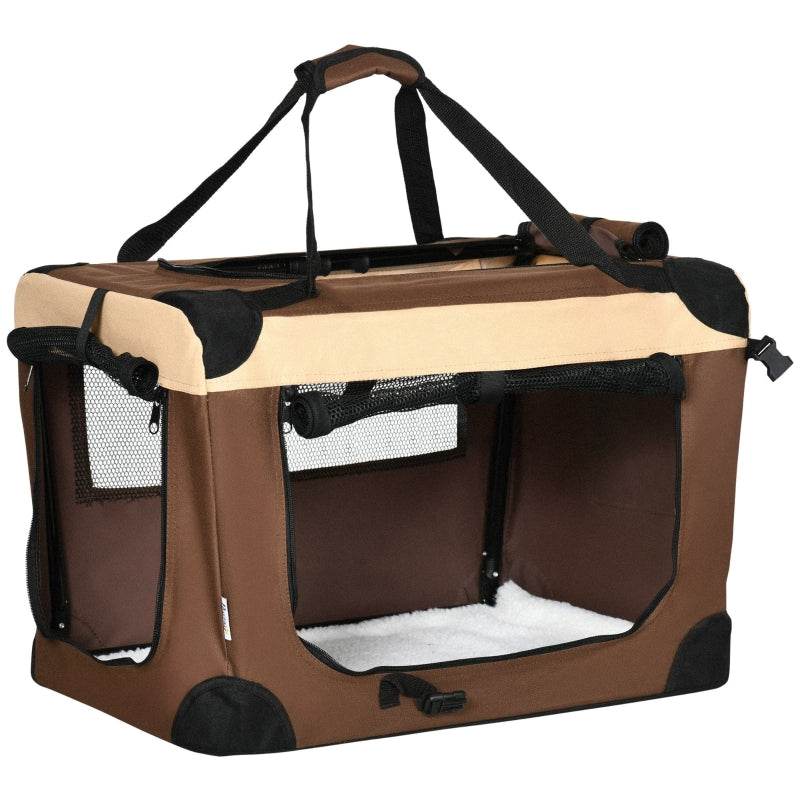 Foldable Pet Carrier 60cm, with Cushion, for Mini Dogs and Cats - Brown