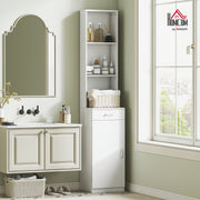 Tall Bathroom Cabinet, Drawer Door Adjustable Shelves, White