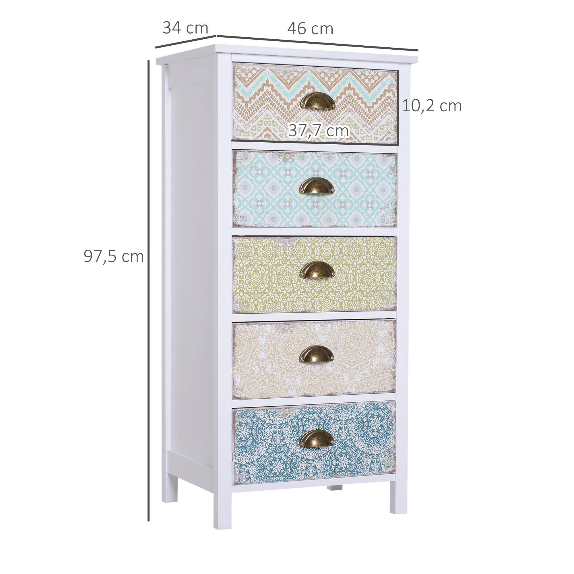 Chest of Drawers, 5 Drawers Anti-Tip, Colorful