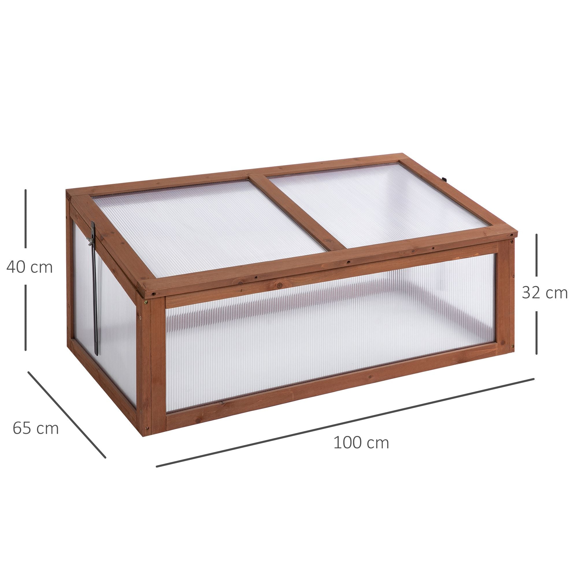 Wooden Cold Frame Greenhouse, Small Polycarbonate Openable Top, Brown
