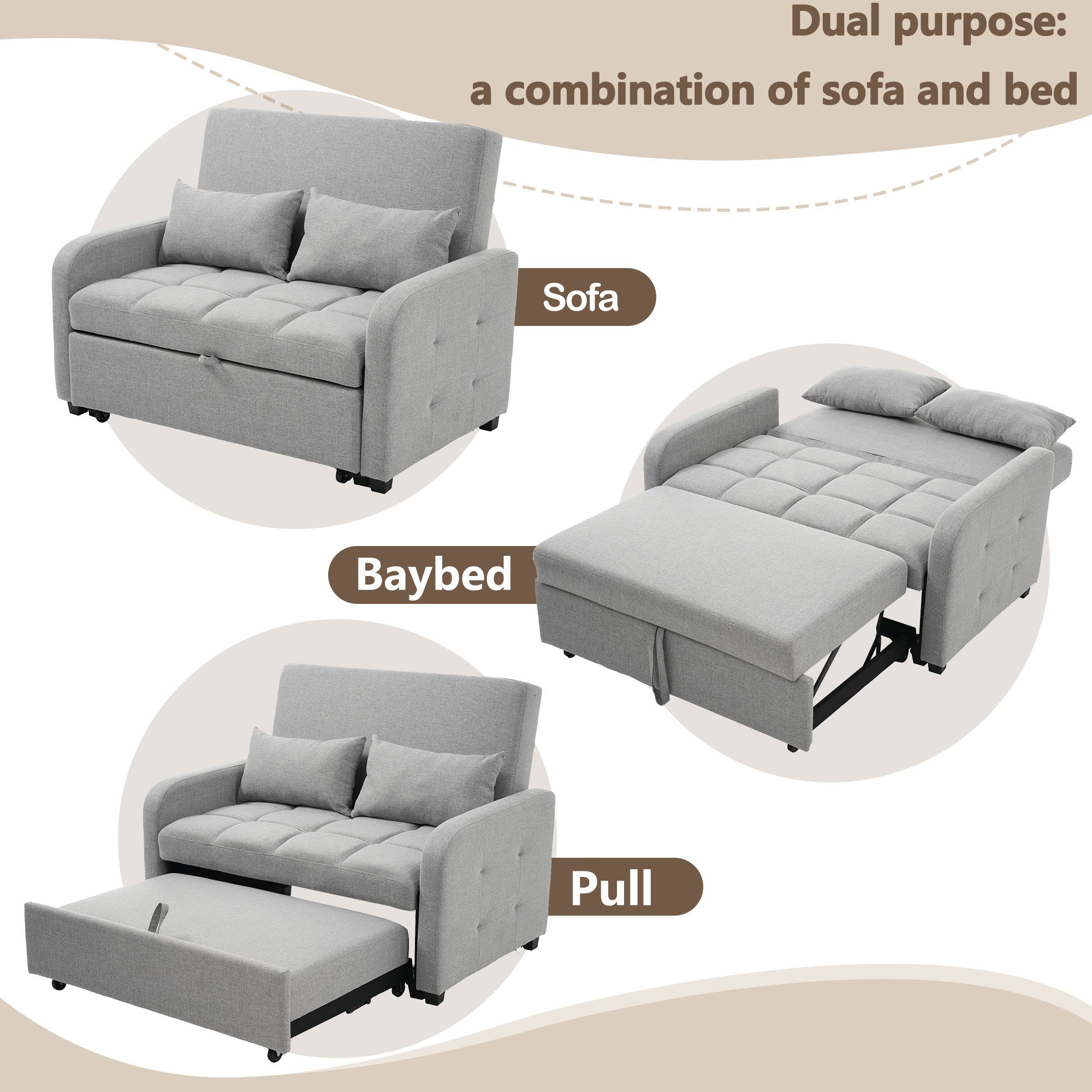 Multifunctional Folding Sofa Bed, Adjustable Backrest 180 x 127 cm Daybed, Dark Grey Linen