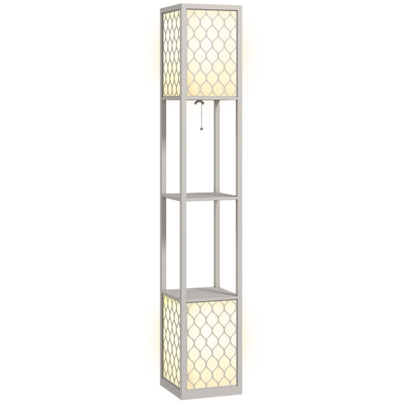 Floor Lamp, Modern Design with 2 Shelves, Pull Chain Switch, Light Grey