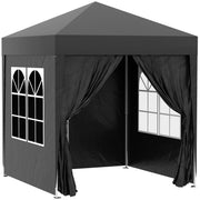 Folding Pavilion 2x2m 4 Side Panels Windows UV Protection Steel Oxford Black