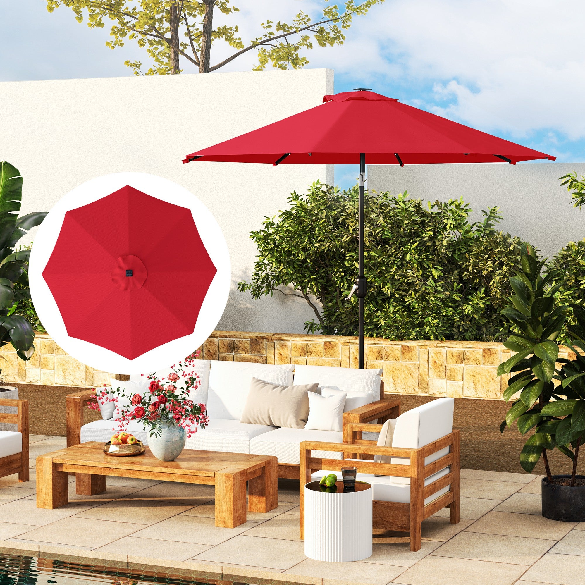 3m Replacement Parasol Canopy, UPF 50+, Top Vent, 8 Ribs, Red Polyester