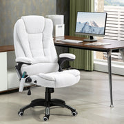 Massage Recliner Office Chair, Heated Six Massage Points 360° Swivel, Linen-Feel Fabric Cream White
