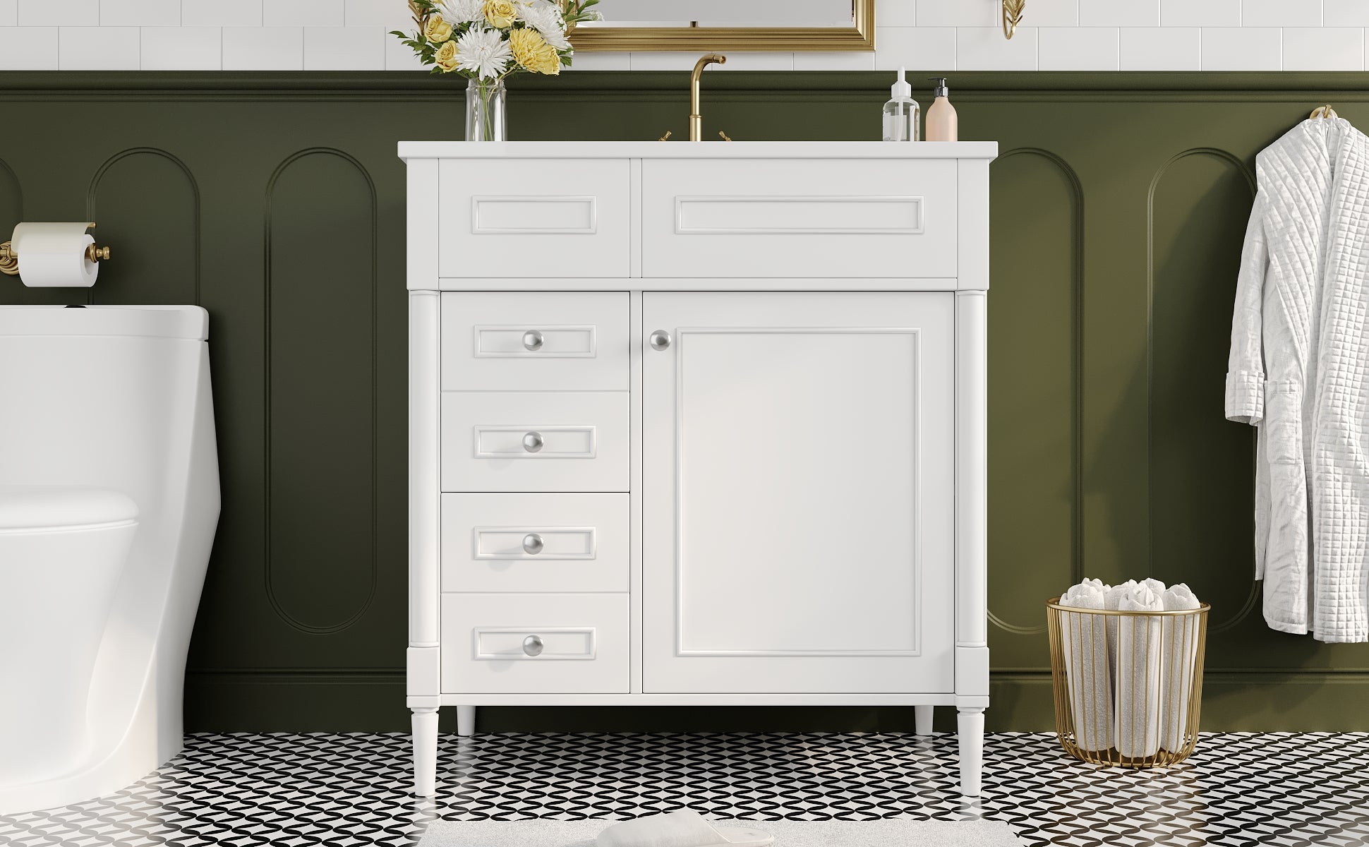 Bathroom Vanity Unit with Sink and 2 Storage Drawers, White