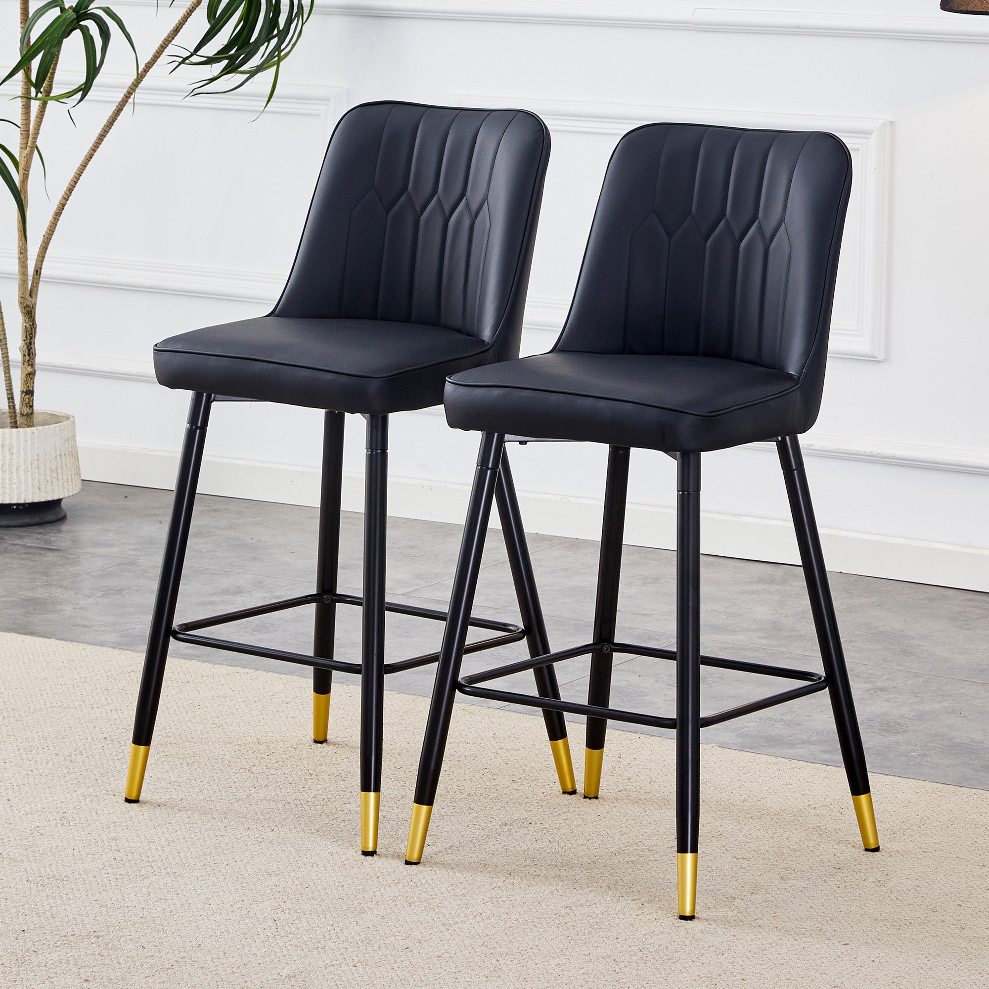 Bar Stools, 100cm High with Gold Metal Frame, Black PU Leather