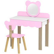 AIYAPLAY Dressing Table Set with Stool, Makeup Mirror, Bear Shape, MDF, Pink