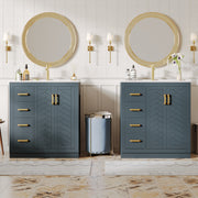 Bathroom Vanity Unit with Ceramic Sink and 3 Drawers, Blue
