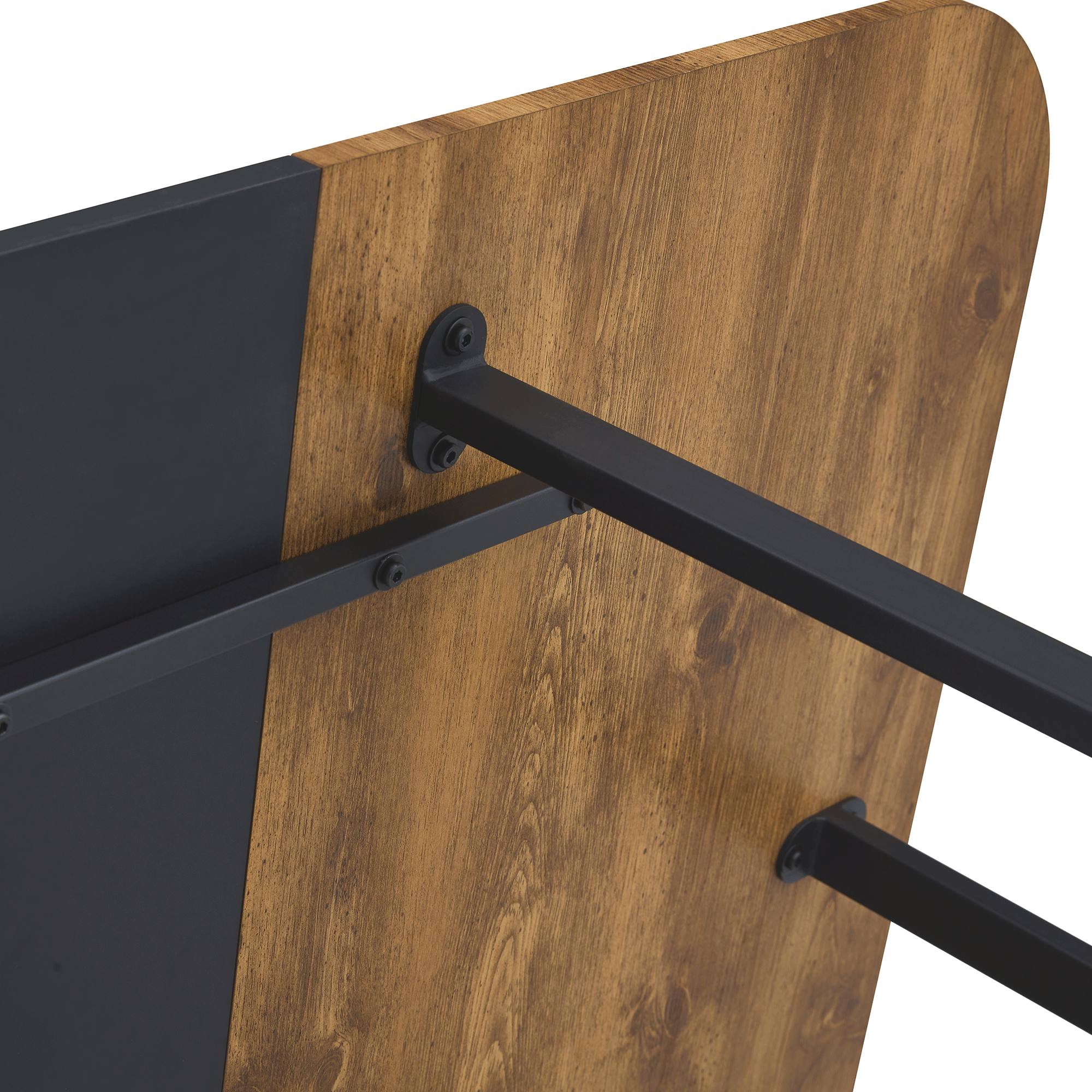 Extendable Dining Table Wood Grain Accent Black Metal Frame 4-6 Seater