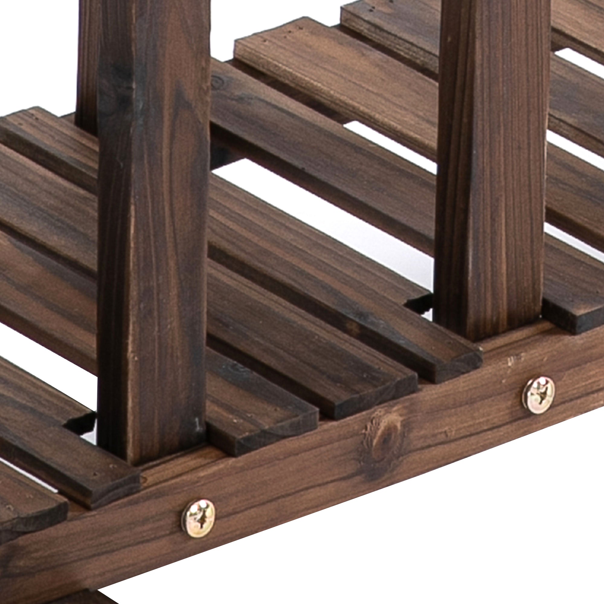 Flower Stand/Plant Shelf, Four-Tier, 123.5x33x80cm, Solid Charred Wood