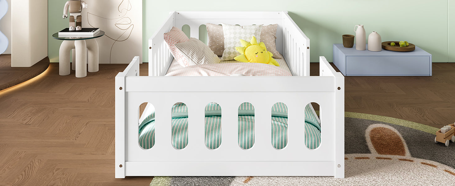 Wooden Platform Bed 90x200 with Railing, White