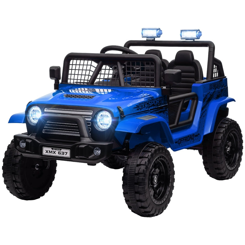 AIYAPLAY Kids Electric Car with Soft Suspension, Remote Control, LED Lights, Horn, 12V Motors, Plastic and Metal, Blue