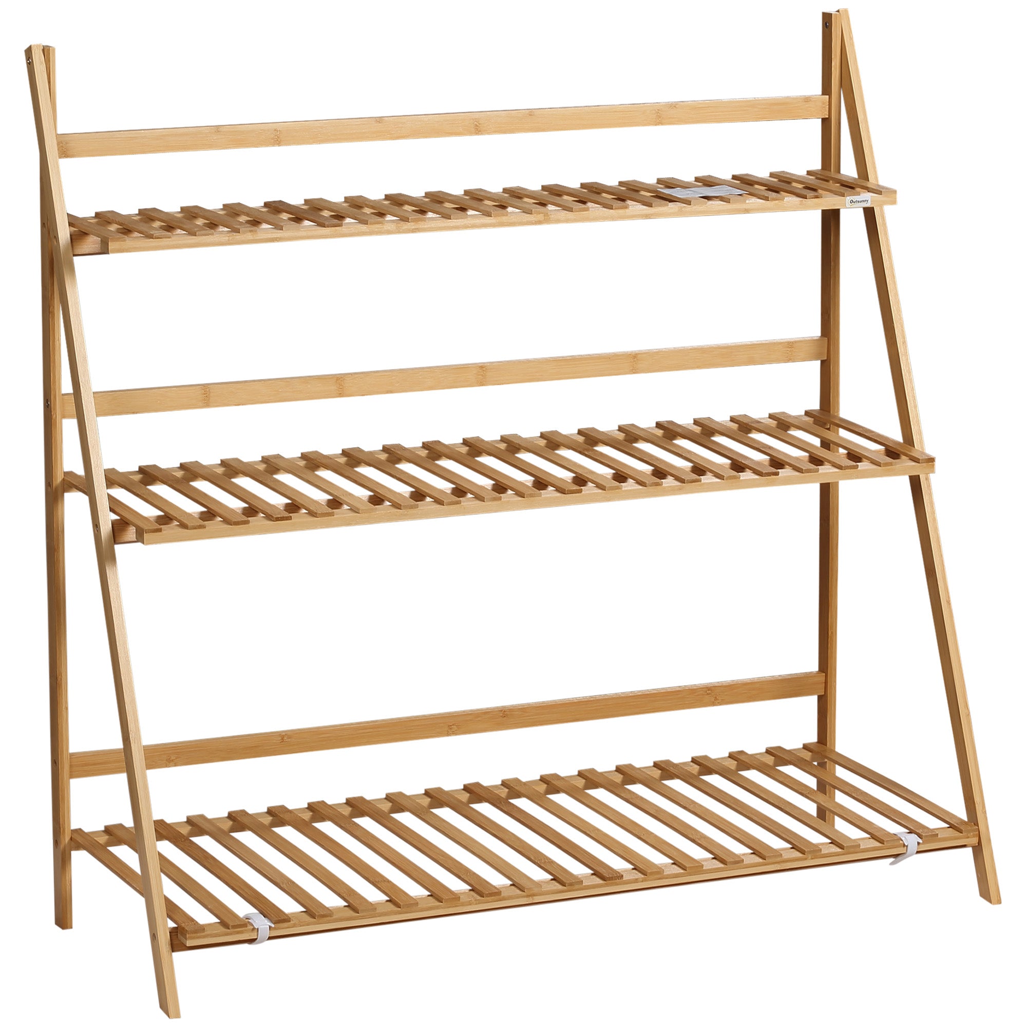 3-Tier Plant Stand Folding Display Shelf Bamboo Natural