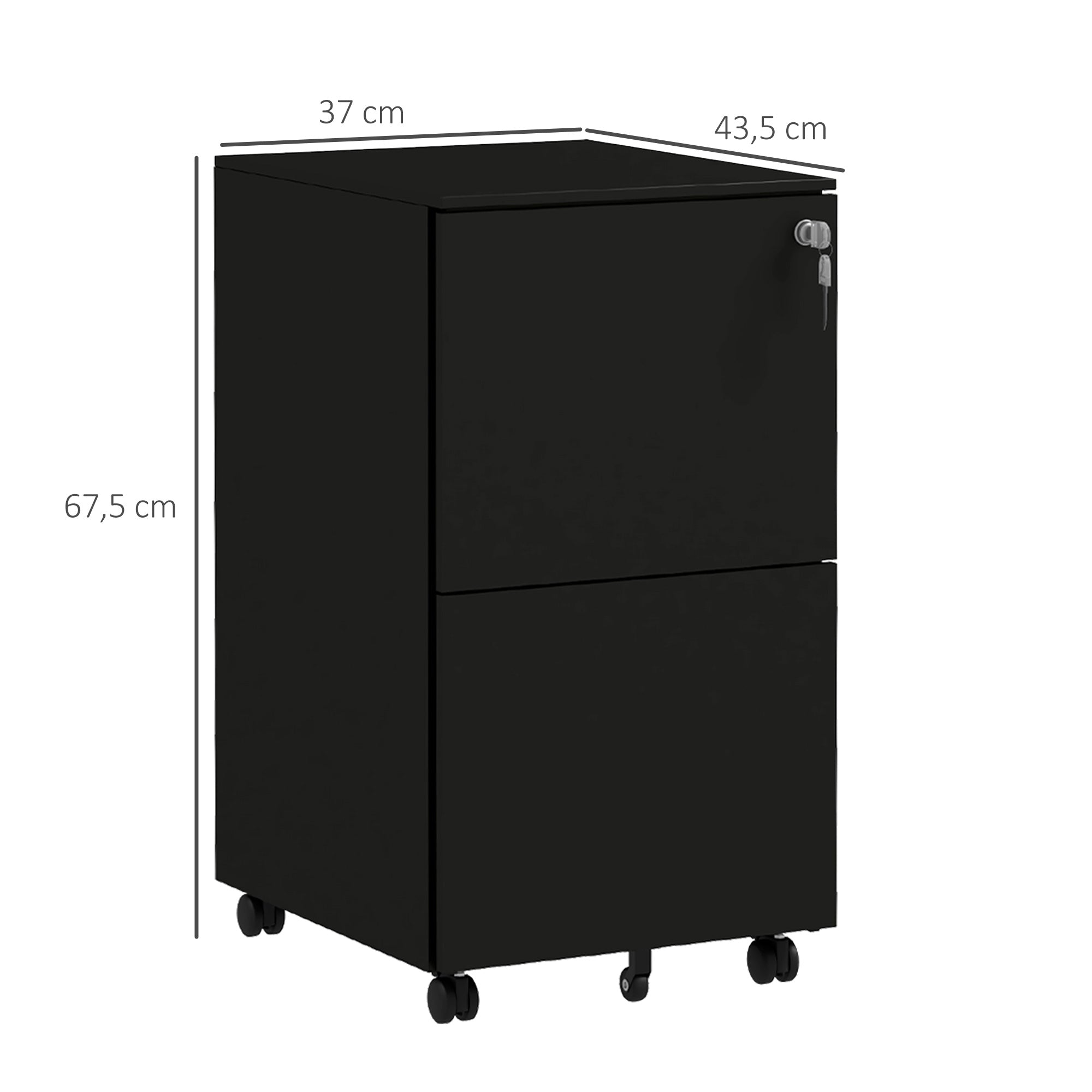 Vinsetto Filing Cabinet with 2 Lockable Drawers, Rolling, Steel, Black