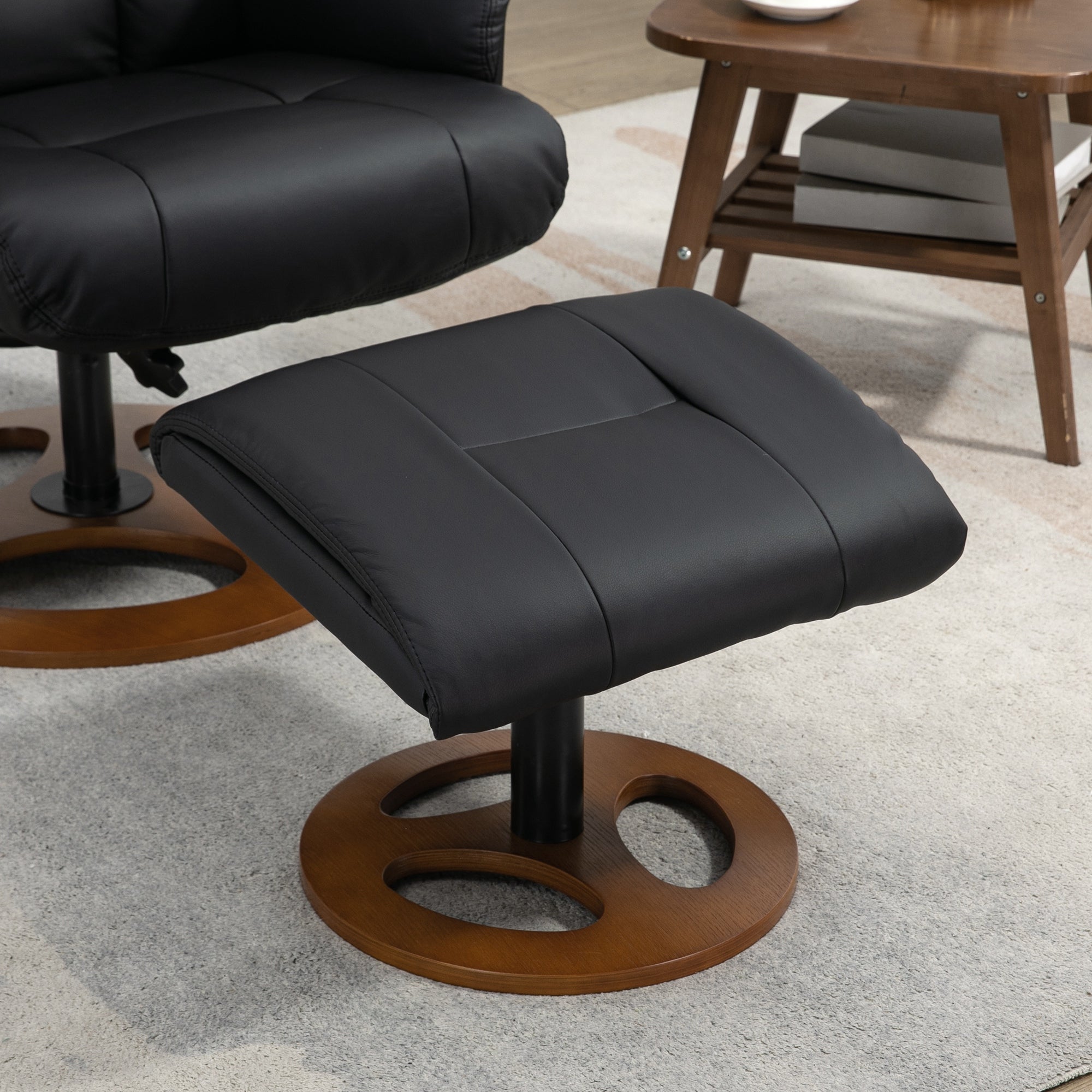 Reclining Armchair with Footstool, Electric 130° Reclining TV Function, Black Faux Leather