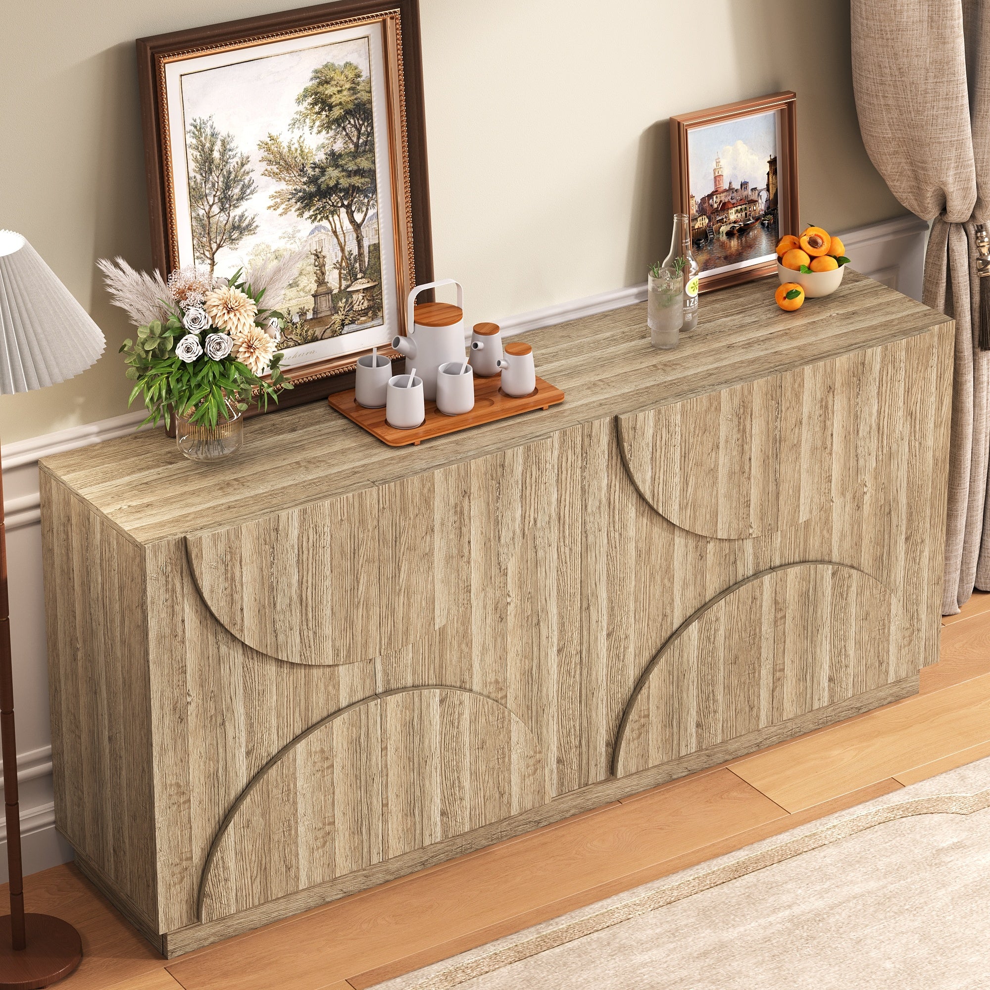 Sideboard with Shelves, Rebounder, Natural Wood