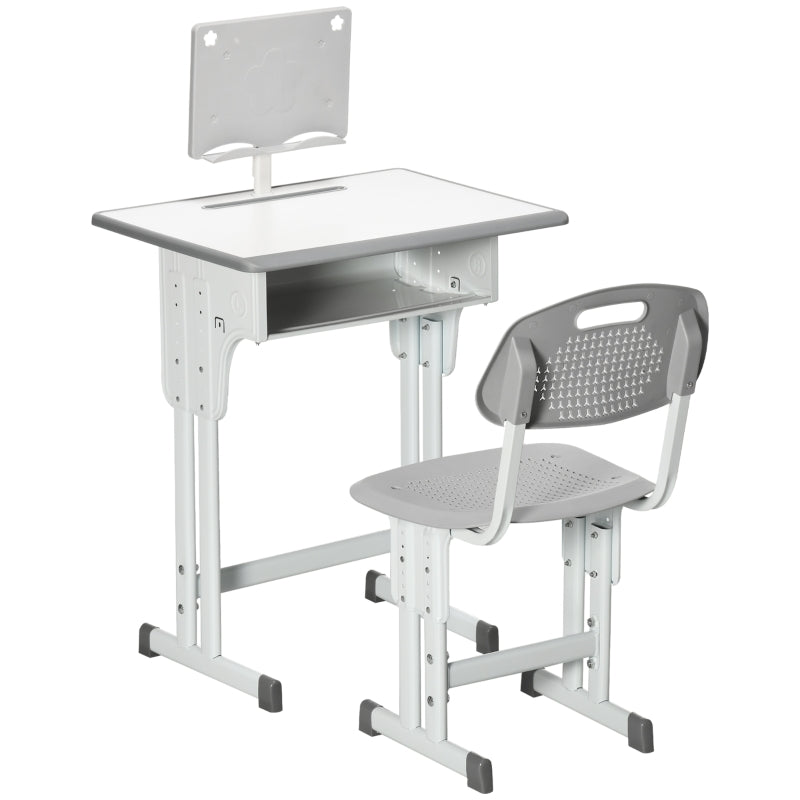Kids Desk and Chair Set Adjustable with Book Stand, Pen Slot - Grey