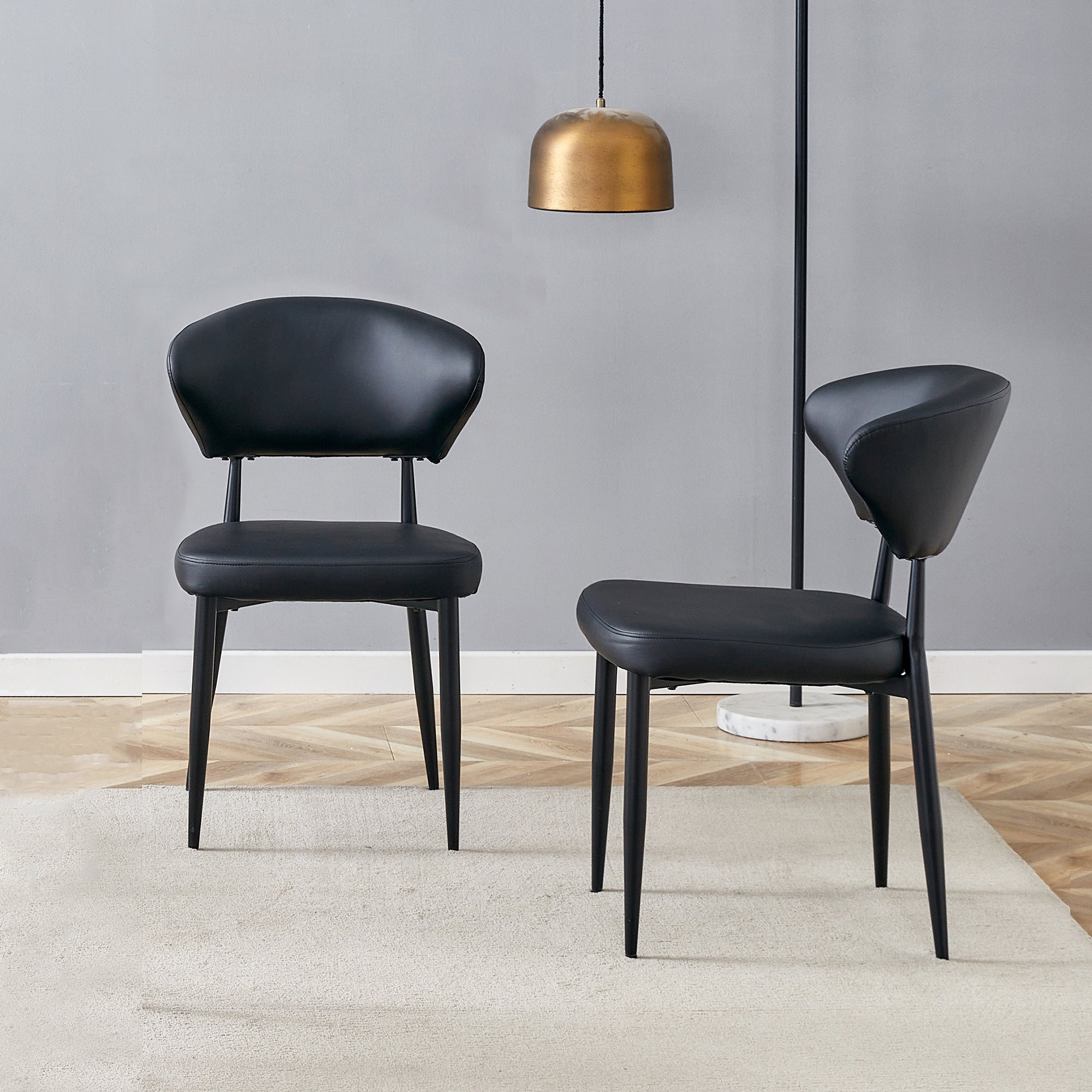 Dining Chair, Minimalist Ergonomic Curved Back, Set of 2, Black