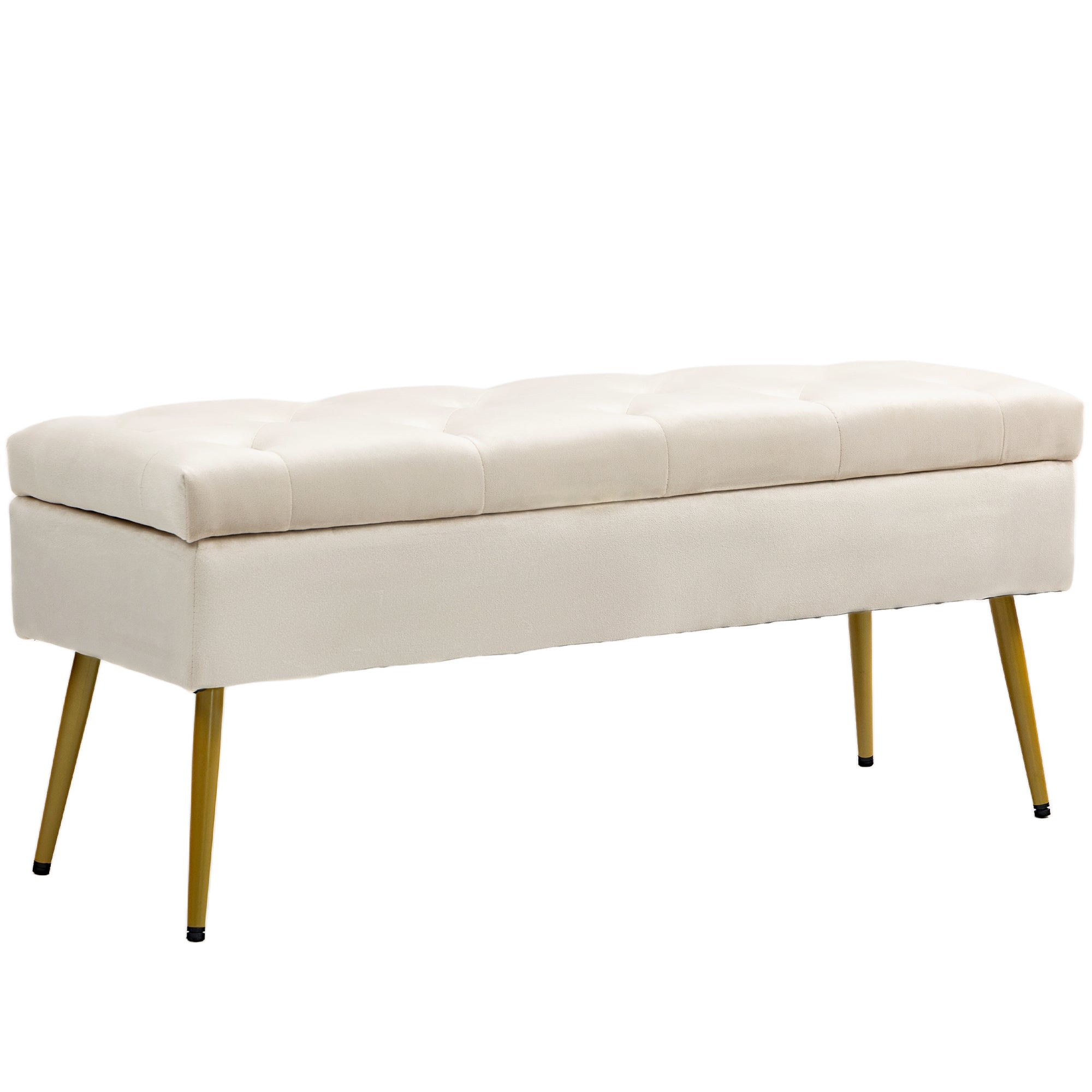 Bench with Storage, Upholstered Lid, Metal Frame, Beige