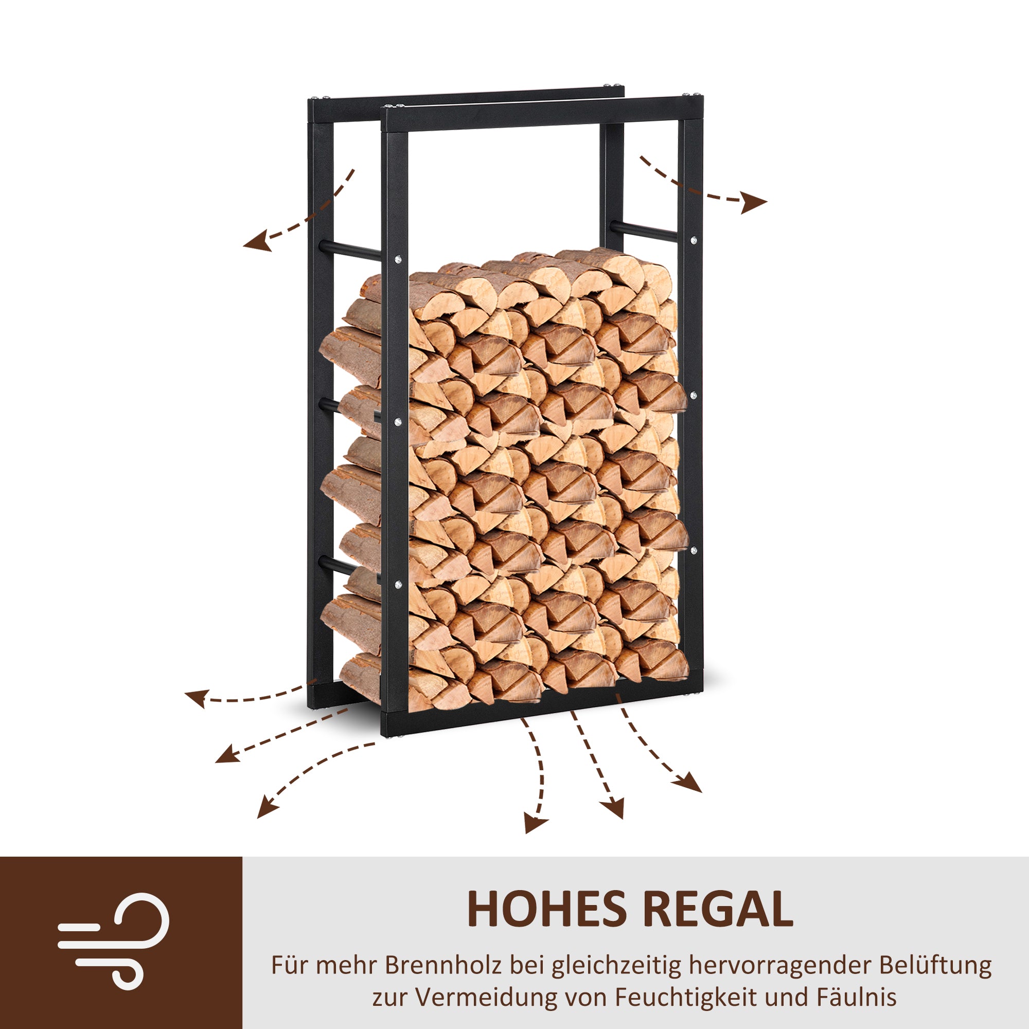 Firewood Holder Rack 100kg Capacity L60 x W25 x H100 cm Steel Black