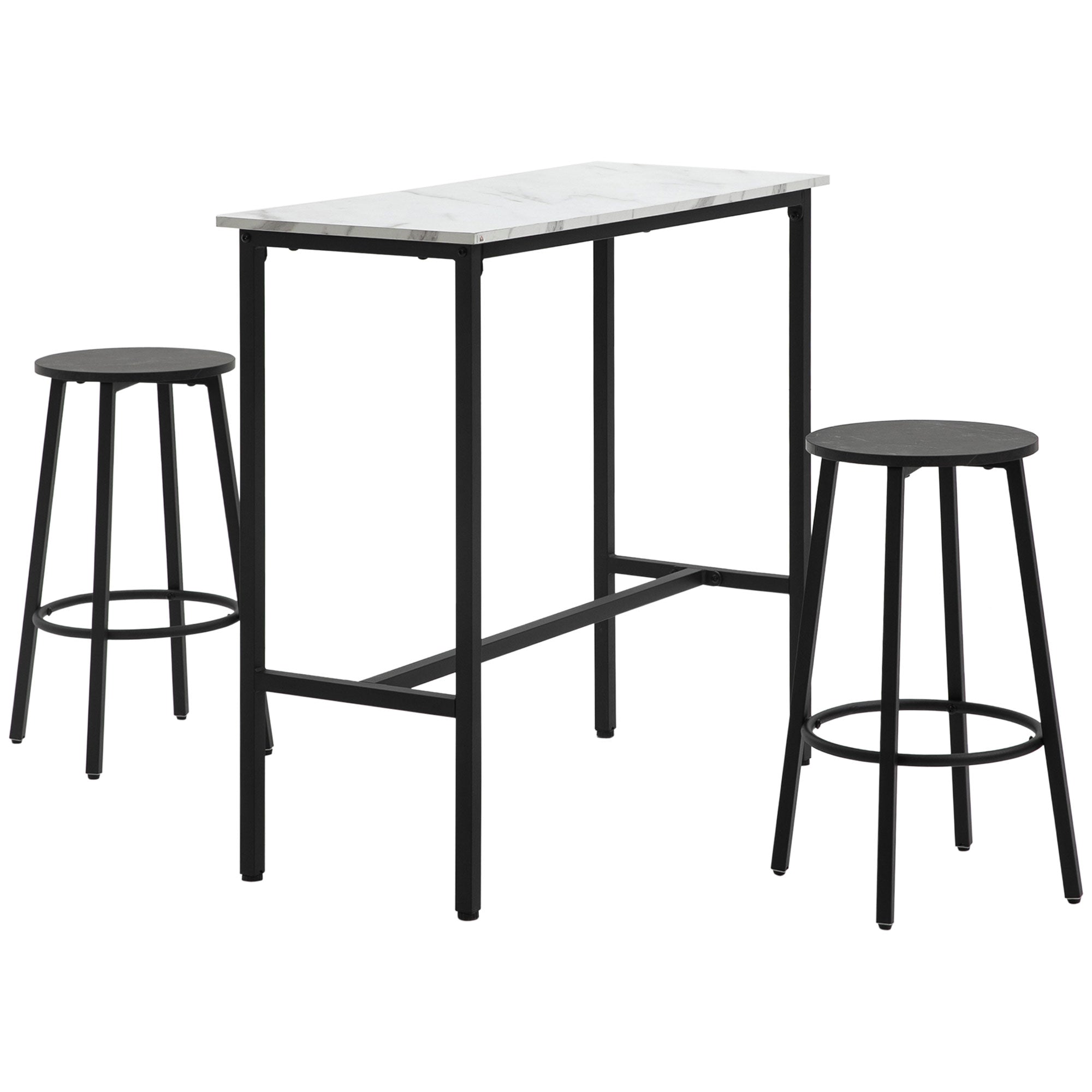 Bar Table & Bar Stool Set, 3-Piece Dining, Steel Black/White